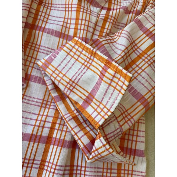 Sharagano Womens Ruffled Retro Madras Plaid Button Shirt M Preppy Cottagecore - Picture 9 of 10